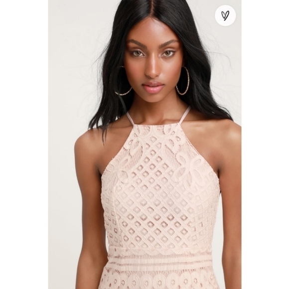 Lulus Steal A Kiss Blush Pink Lace Dress Women's XS Halter Top Mini Short Cute - Picture 4 of 9